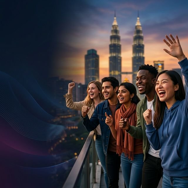 Enthusiastic international students celebrating their future in Malaysia